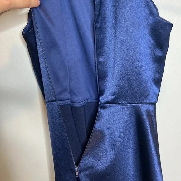 I.N. San Francisco Navy Blue Scalloped Cocktail Mini Dress Metallic Wedding - Picture 8 of 10